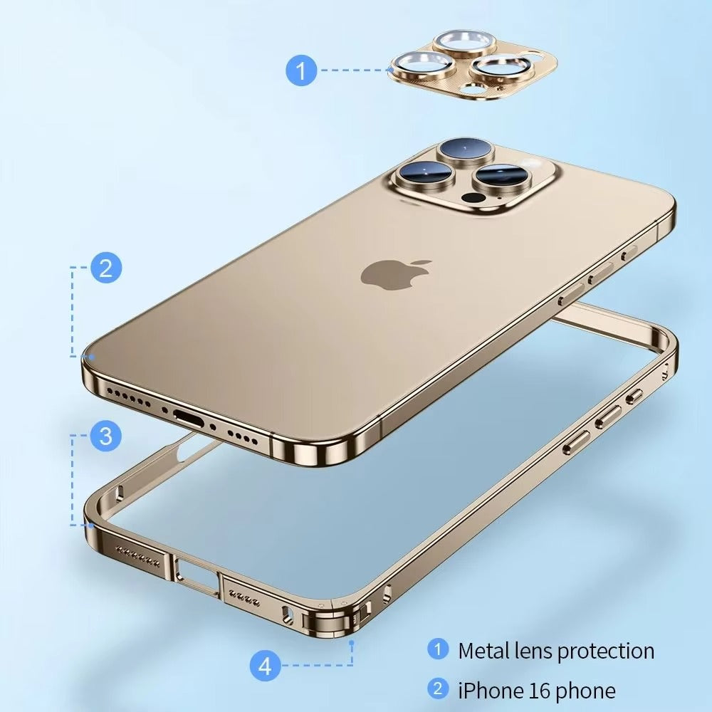 Luxury iPhone Case — Shockproof, Tough, Matte Anti-Glare, Non-Slip Half-Wrapped Cover with Aluminum Alloy Edge Bare Design and Built-In Lens Protection