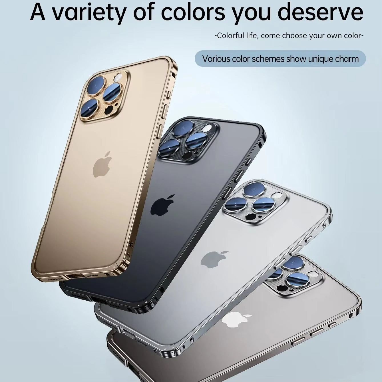 Luxury iPhone Case — Shockproof, Tough, Matte Anti-Glare, Non-Slip Half-Wrapped Cover with Aluminum Alloy Edge Bare Design and Built-In Lens Protection