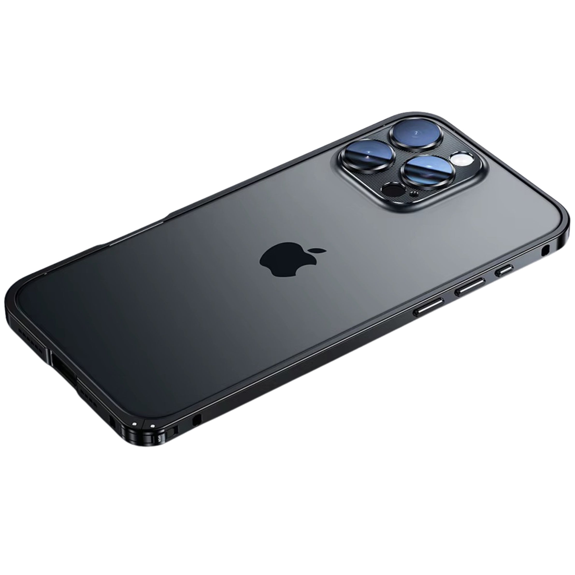 Luxury iPhone Case — Shockproof, Tough, Matte Anti-Glare, Non-Slip Half-Wrapped Cover with Aluminum Alloy Edge Bare Design and Built-In Lens Protection
