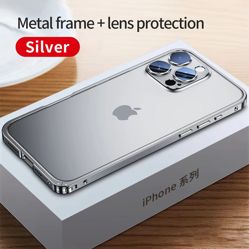 Luxury iPhone Case — Shockproof, Tough, Matte Anti-Glare, Non-Slip Half-Wrapped Cover with Aluminum Alloy Edge Bare Design and Built-In Lens Protection