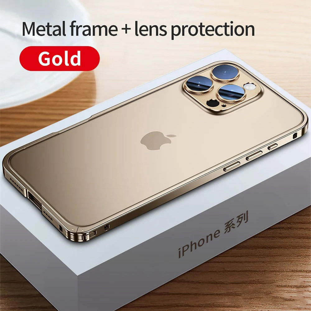 Luxury iPhone Case — Shockproof, Tough, Matte Anti-Glare, Non-Slip Half-Wrapped Cover with Aluminum Alloy Edge Bare Design and Built-In Lens Protection