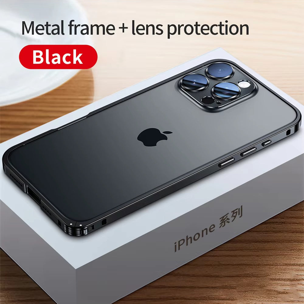 Luxury iPhone Case — Shockproof, Tough, Matte Anti-Glare, Non-Slip Half-Wrapped Cover with Aluminum Alloy Edge Bare Design and Built-In Lens Protection