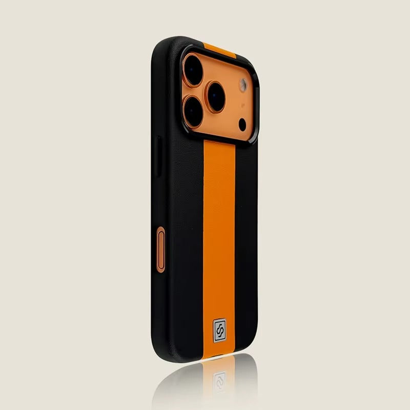 Luxury iPhone Case — Splicing Leather MagSafe Magnetic Cover with Shockproof Hard Design, Kickstand Holder and Matte Anti-Fingerprint Finish