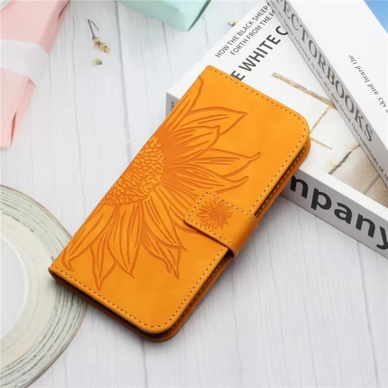 Luxury iPhone Case — Sunflower Leather Wallet Flip Cover with Magnetic Holder, Anti-Scratch Full-Protection Design