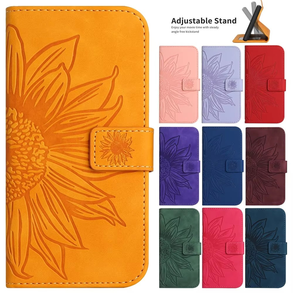 Luxury iPhone Case — Sunflower Leather Wallet Flip Cover with Magnetic Holder, Anti-Scratch Full-Protection Design