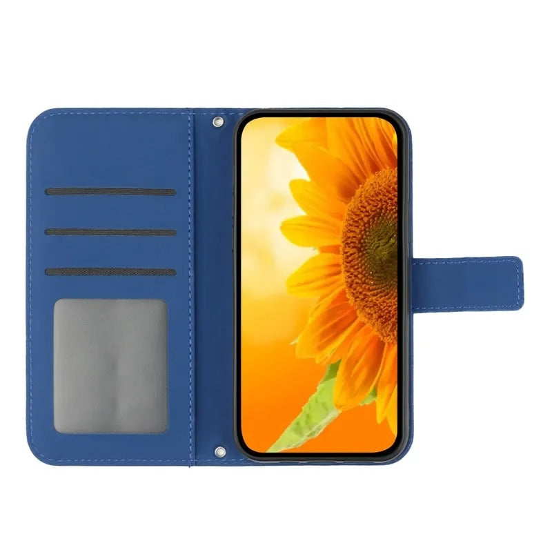 Luxury iPhone Case — Sunflower Leather Wallet Flip Cover with Magnetic Holder, Anti-Scratch Full-Protection Design