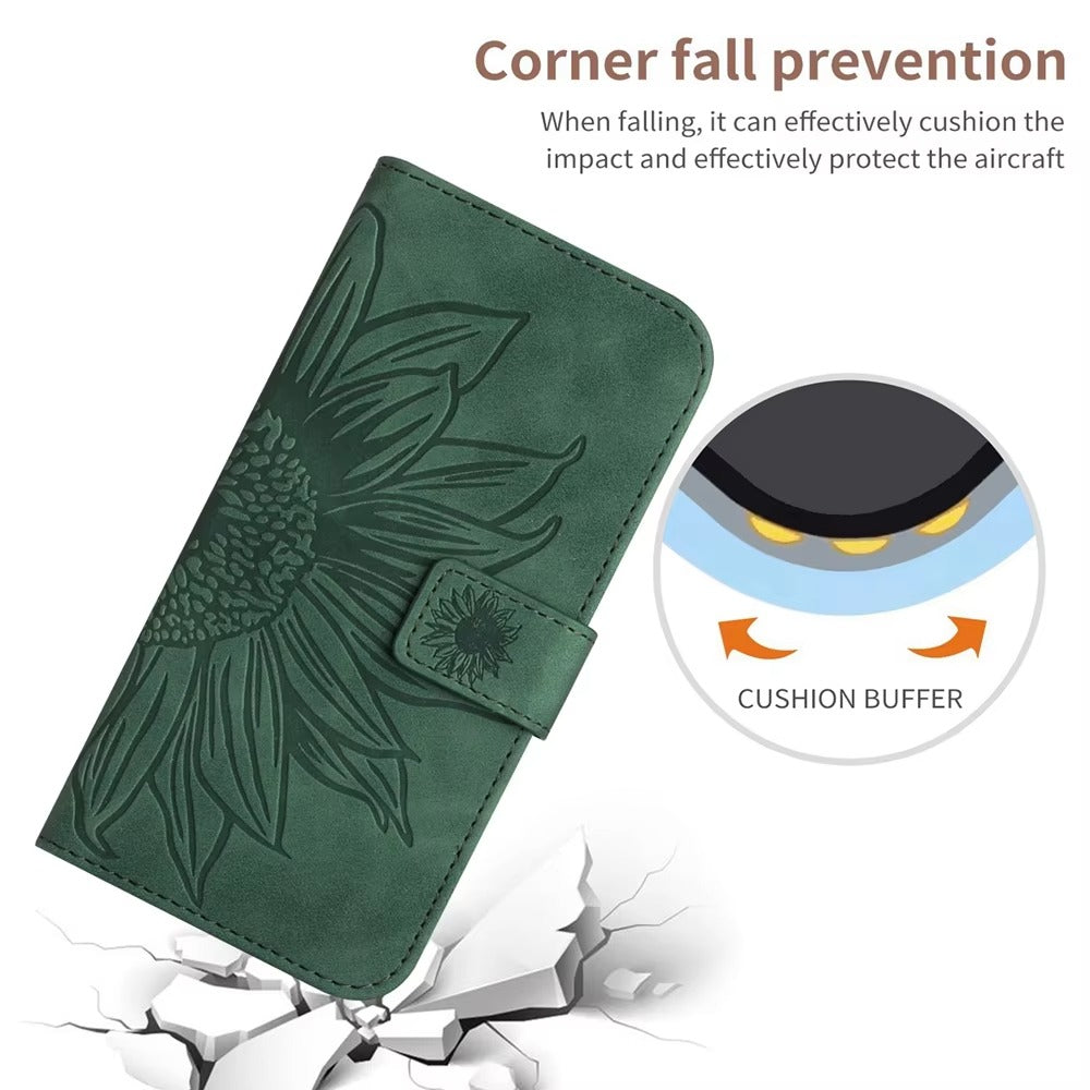 Luxury iPhone Case — Sunflower Leather Wallet Flip Cover with Magnetic Holder, Anti-Scratch Full-Protection Design