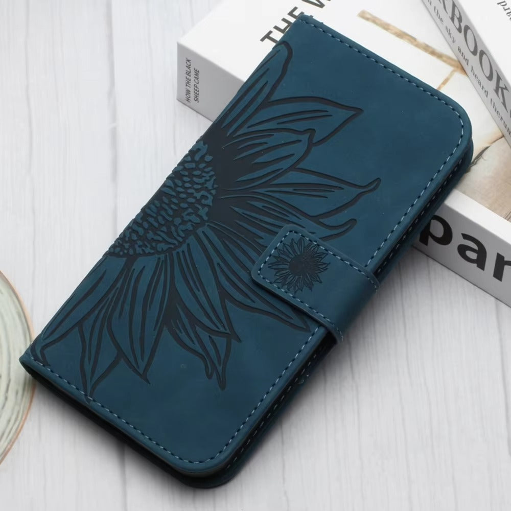 Luxury iPhone Case — Sunflower Leather Wallet Flip Cover with Magnetic Holder, Anti-Scratch Full-Protection Design