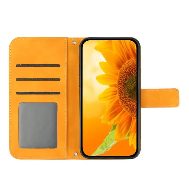 Luxury iPhone Case — Sunflower Leather Wallet Flip Cover with Magnetic Holder, Anti-Scratch Full-Protection Design