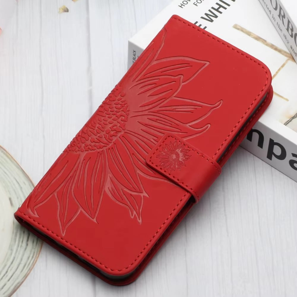 Luxury iPhone Case — Sunflower Leather Wallet Flip Cover with Magnetic Holder, Anti-Scratch Full-Protection Design