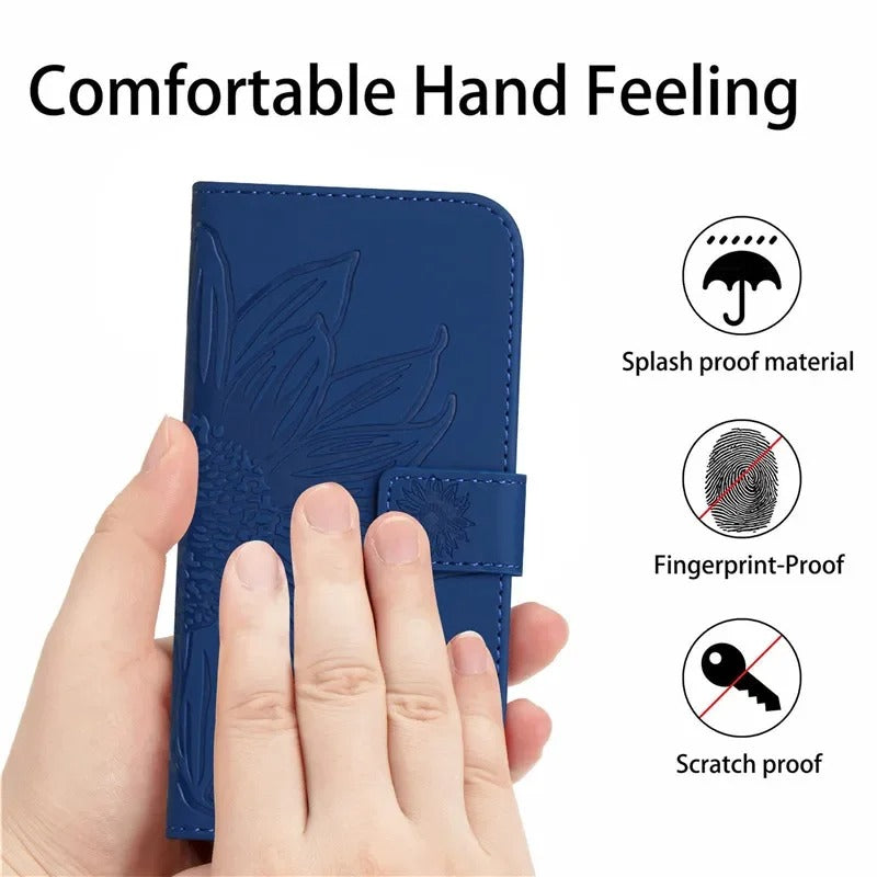 Luxury iPhone Case — Sunflower Leather Wallet Flip Cover with Magnetic Holder, Anti-Scratch Full-Protection Design