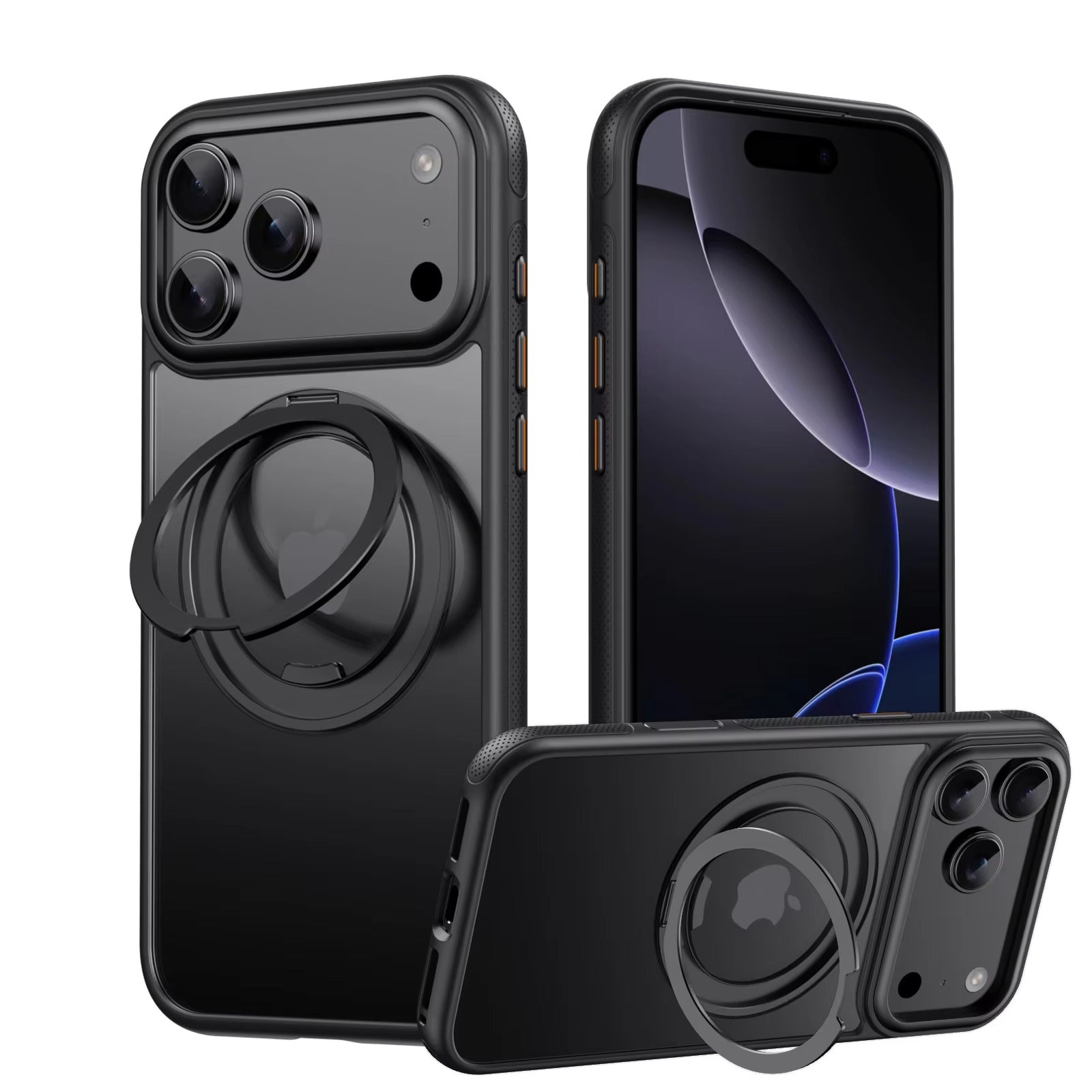 Luxury iPhone Case — Transparent MagSafe Magnetic Cover with 360° Rotating Ring Stand, Shockproof TPU+PC Protection and Kickstand Design