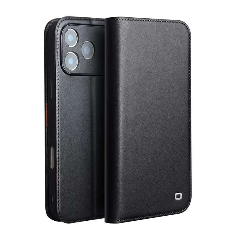 Luxury iPhone Case — Ultra-Slim Handmade Genuine Leather Wallet Flip Cover with Card Slots, Shockproof Drop Protection & Horizontal Stand Function