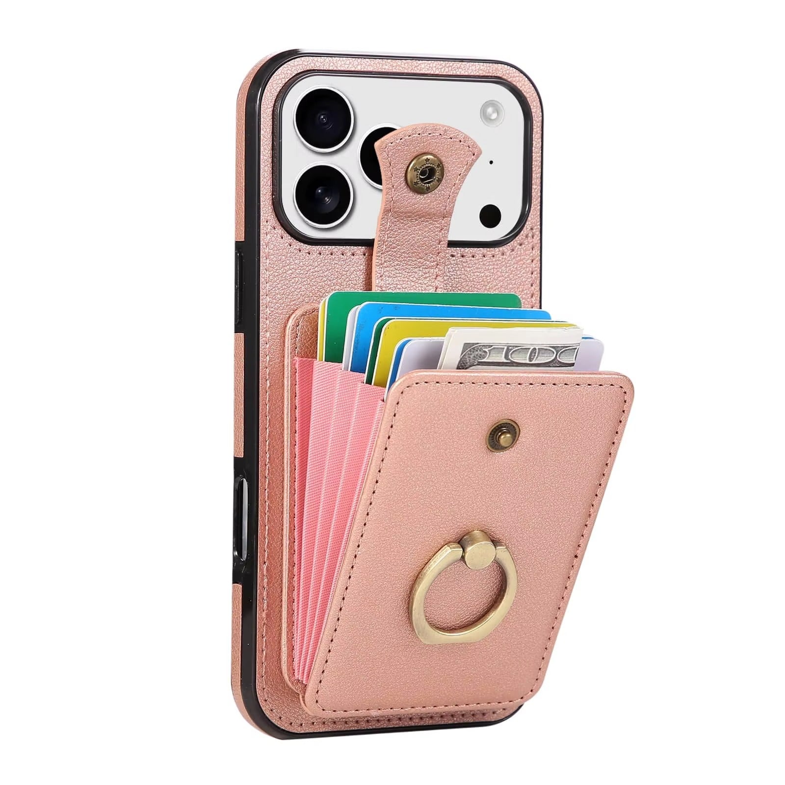 Luxury iPhone Case — Wallet Cover with Card Holder, 360° Rotating Finger Ring Kickstand, RFID-Blocking PU Leather Full-Protection Design for iPhone 17 Pro Max and Air
