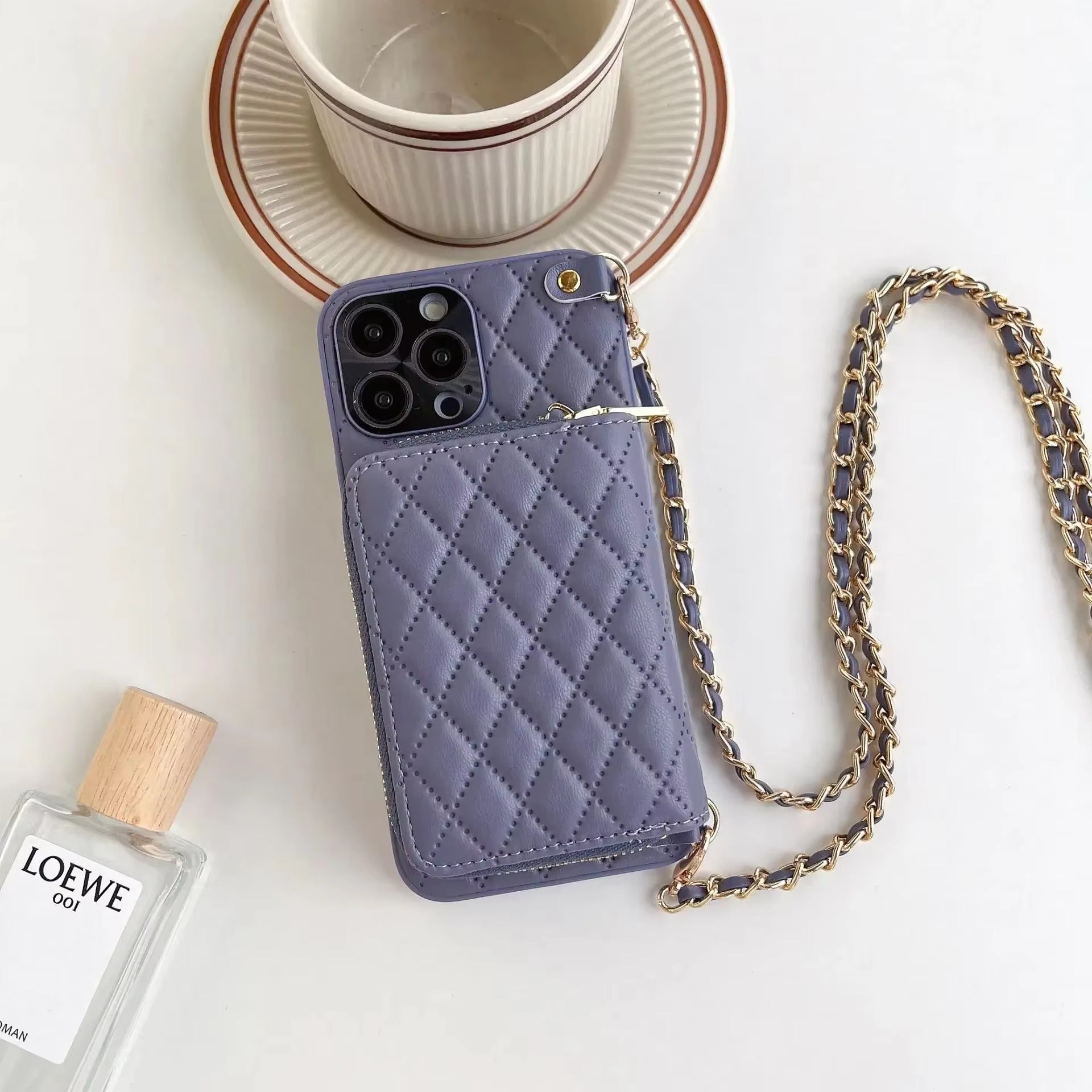 Luxury iPhone Crossbody Wallet Case with Card Slots — PU Leather Cover, Zipper Purse Design, Lanyard Strap, Kickstand Function, Dual Layer Full Protection