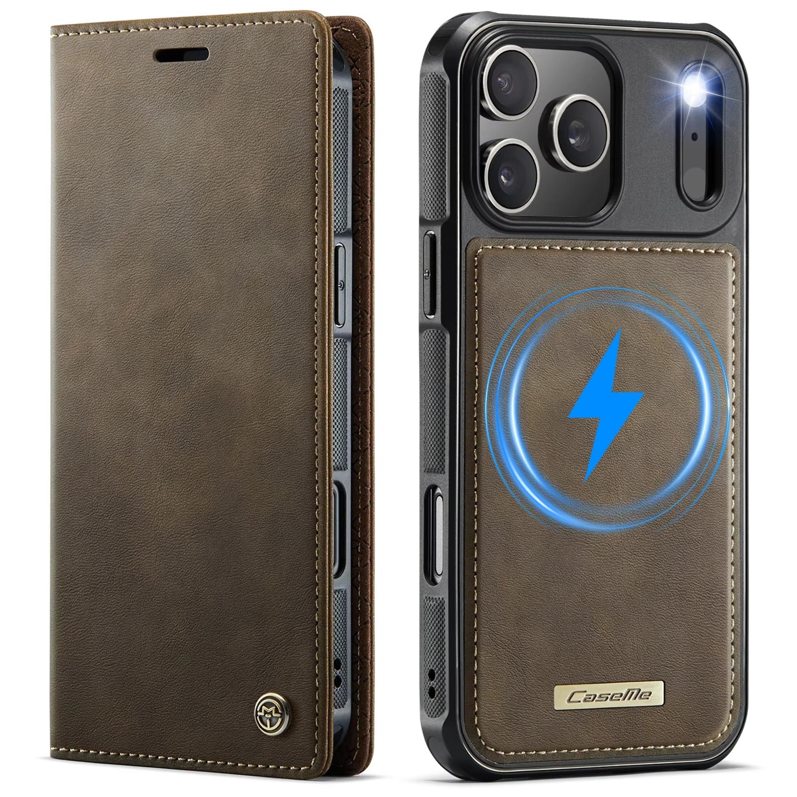 Luxury iPhone Detachable Magnetic Leather Wallet Case, MagSafe-Compatible Flip Card Holder with Premium Finish