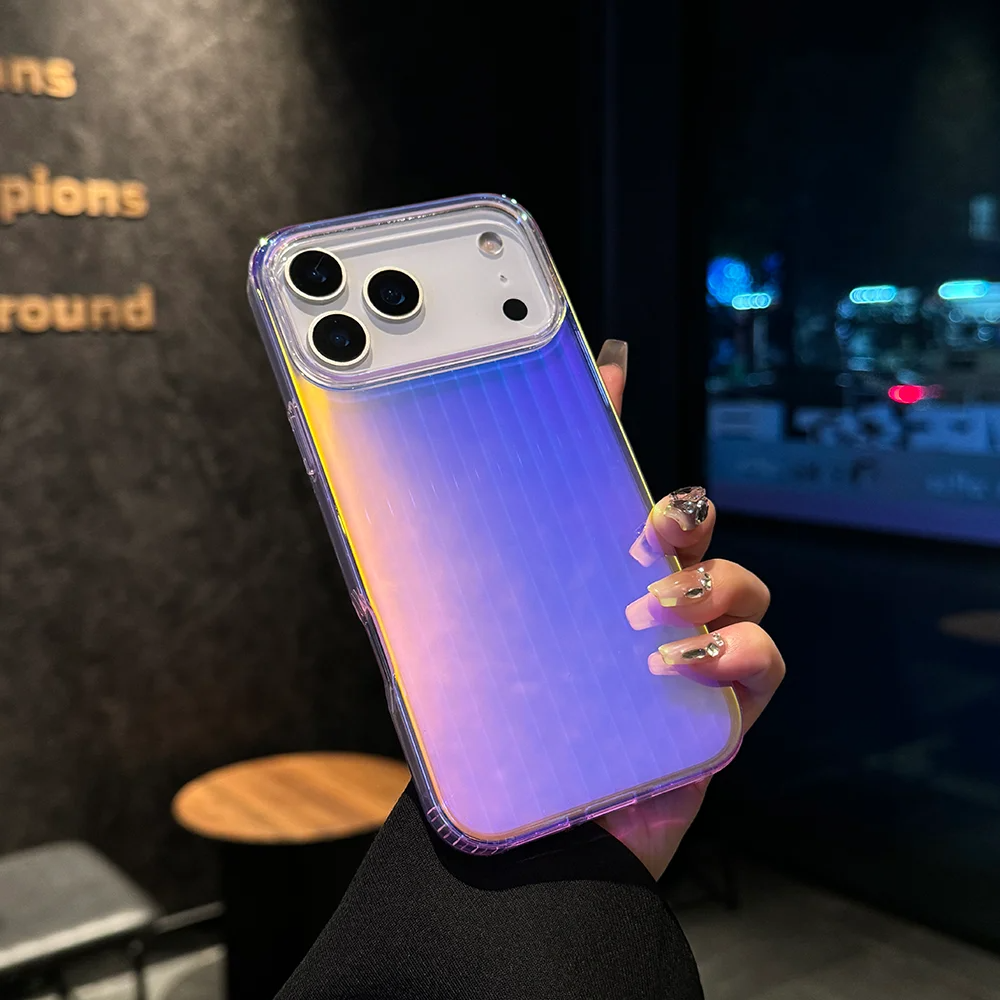 Luxury iPhone MagSafe Case Aurora Gradient Laser Design — Luggage Style Tough Cover, Shockproof Protective Finish for a Stylish Blue Look