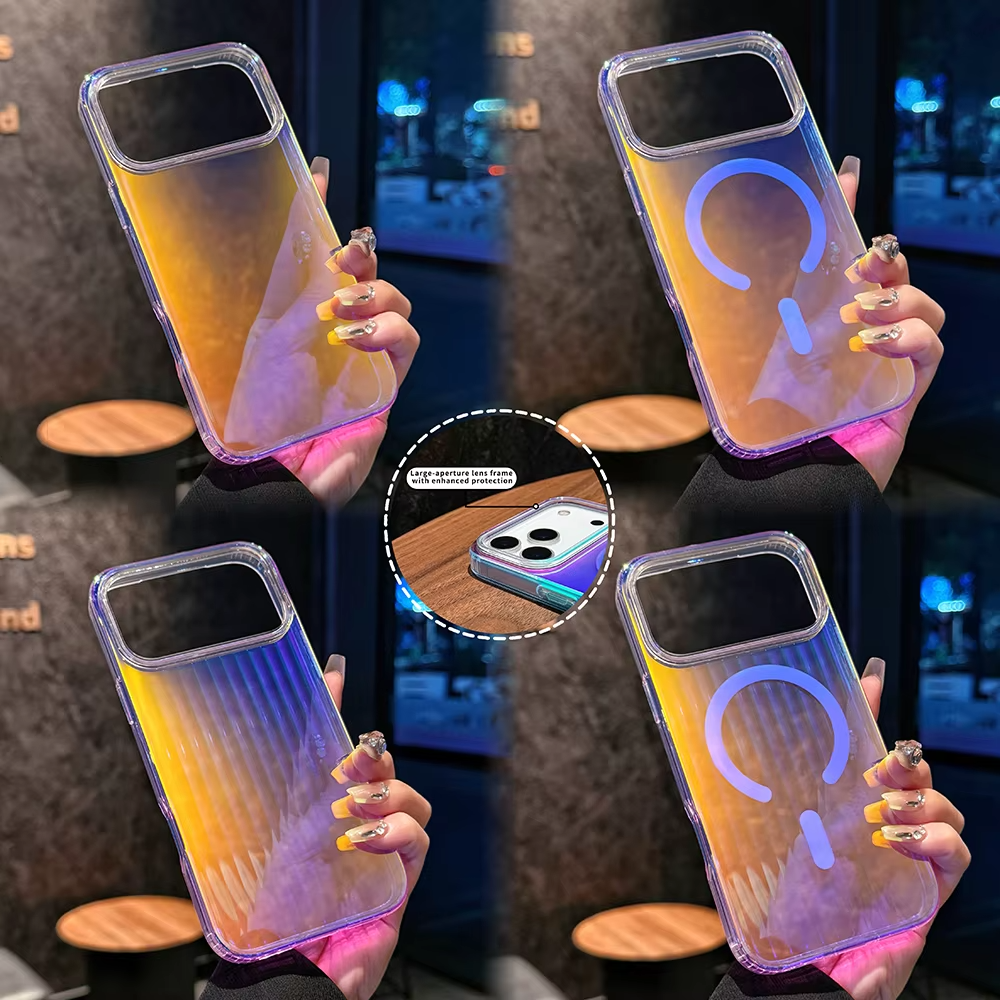 Luxury iPhone MagSafe Case Aurora Gradient Laser Design — Luggage Style Tough Cover, Shockproof Protective Finish for a Stylish Blue Look