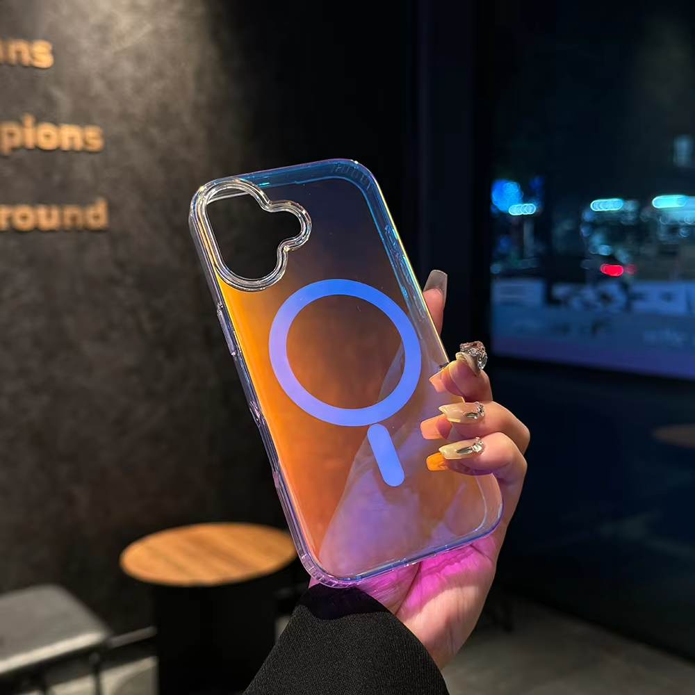 Luxury iPhone MagSafe Case Aurora Gradient Laser Design — Luggage Style Tough Cover, Shockproof Protective Finish for a Stylish Blue Look