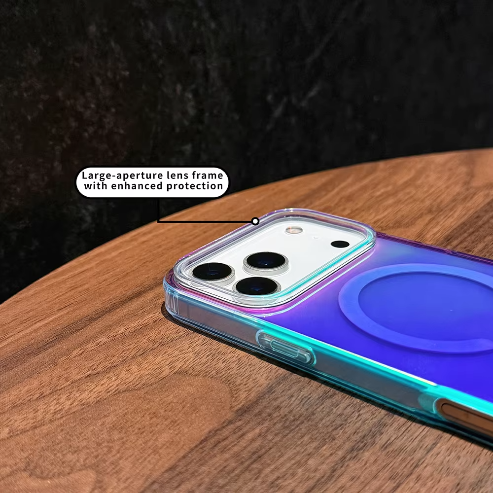Luxury iPhone MagSafe Case Aurora Gradient Laser Design — Luggage Style Tough Cover, Shockproof Protective Finish for a Stylish Blue Look