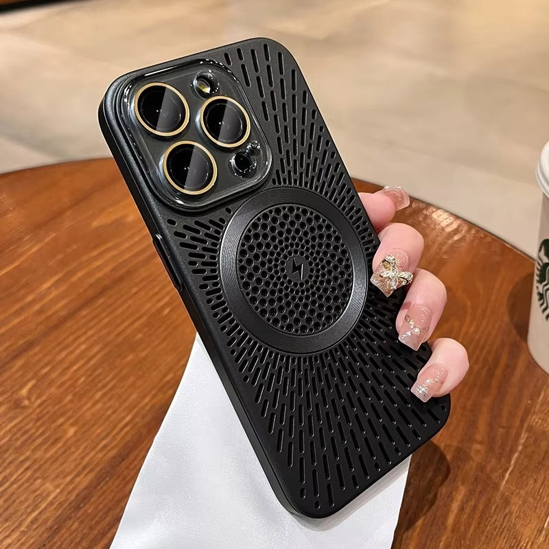 Luxury iPhone MagSafe Case Heat Dissipation Design — Ultra-Thin Anti-Drop Cover with Glass Camera Protector, Shockproof Anti-Fingerprint Scratch-Resistant Finish