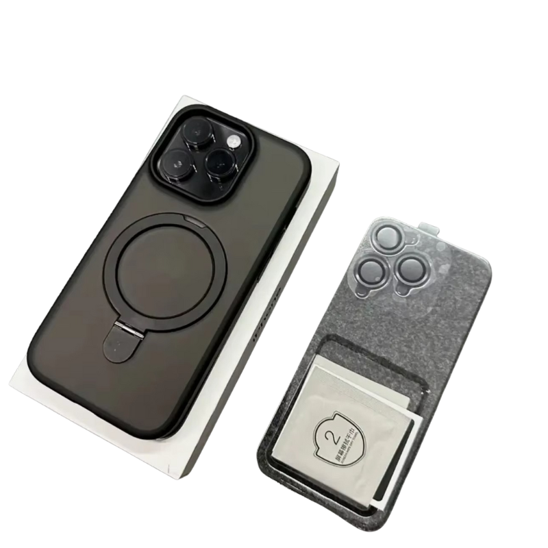 Luxury iPhone MagSafe Case Matte Design — Metal Ring Stand Holder with Lens Protector, Magnetic Wireless Charging, Shockproof Anti-Scratch Non-Slip Cover