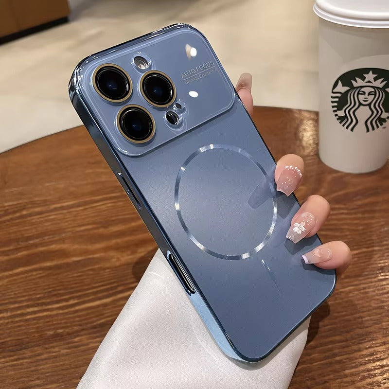 Luxury iPhone MagSafe Case Nanometer Frosted Finish — Large Lens Glass Protection, Magnetic Wireless Charging, Slim Shockproof Anti-Fingerprint Matte Cover