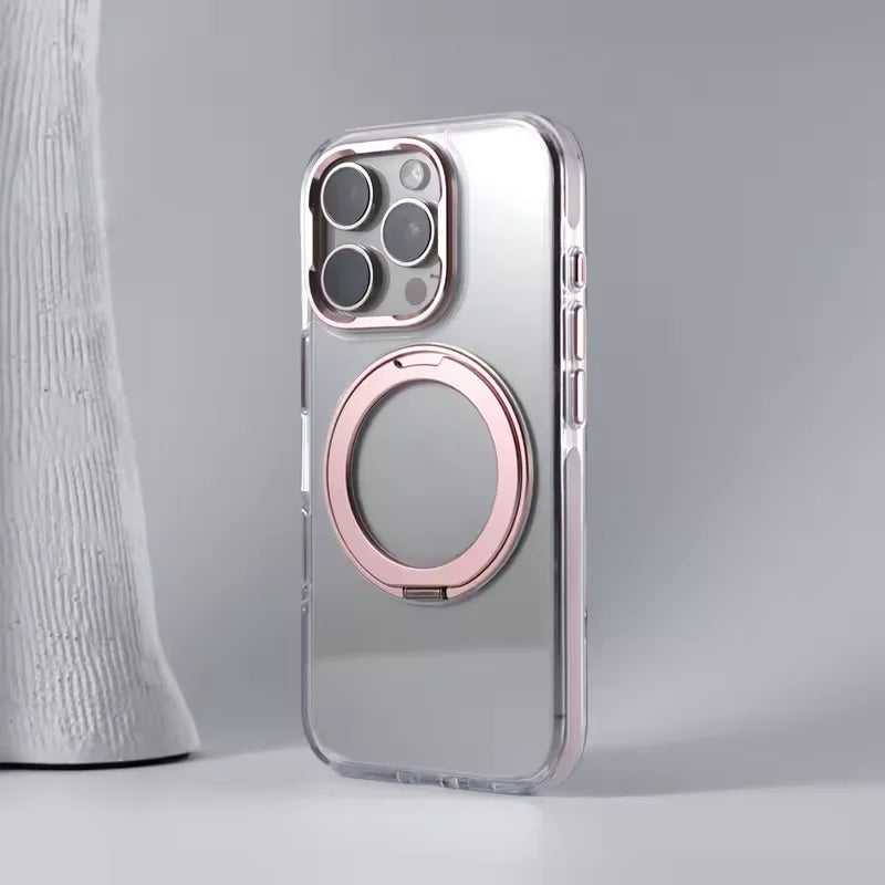 Luxury iPhone Case — MagSafe Transparent Hard PC Cover with 360° Kickstand Holder, Magnetic Wireless Charging and Full-Coverage Shockproof Protection