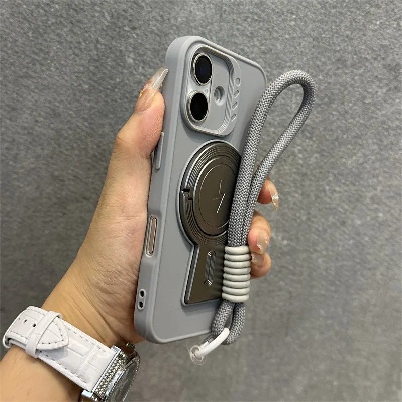 Luxury iPhone MagSafe Case with Lanyard — Magnetic Bumper Cover, Wireless Charging Compatible, Slim Shockproof Design with Kickstand Holder