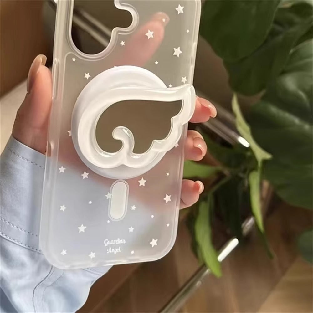 Luxury iPhone MagSafe Cute 3D Wing Mirror Phone Grip, Cartoon Finger Ring Stand Holder with Foldable Kickstand Design