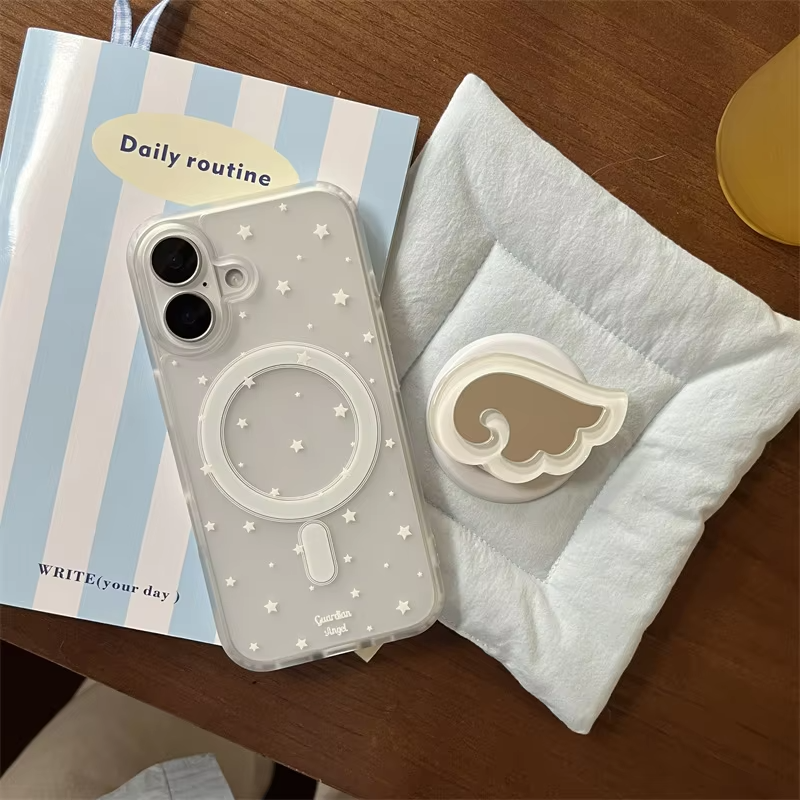 Luxury iPhone MagSafe Cute 3D Wing Mirror Phone Grip, Cartoon Finger Ring Stand Holder with Foldable Kickstand Design