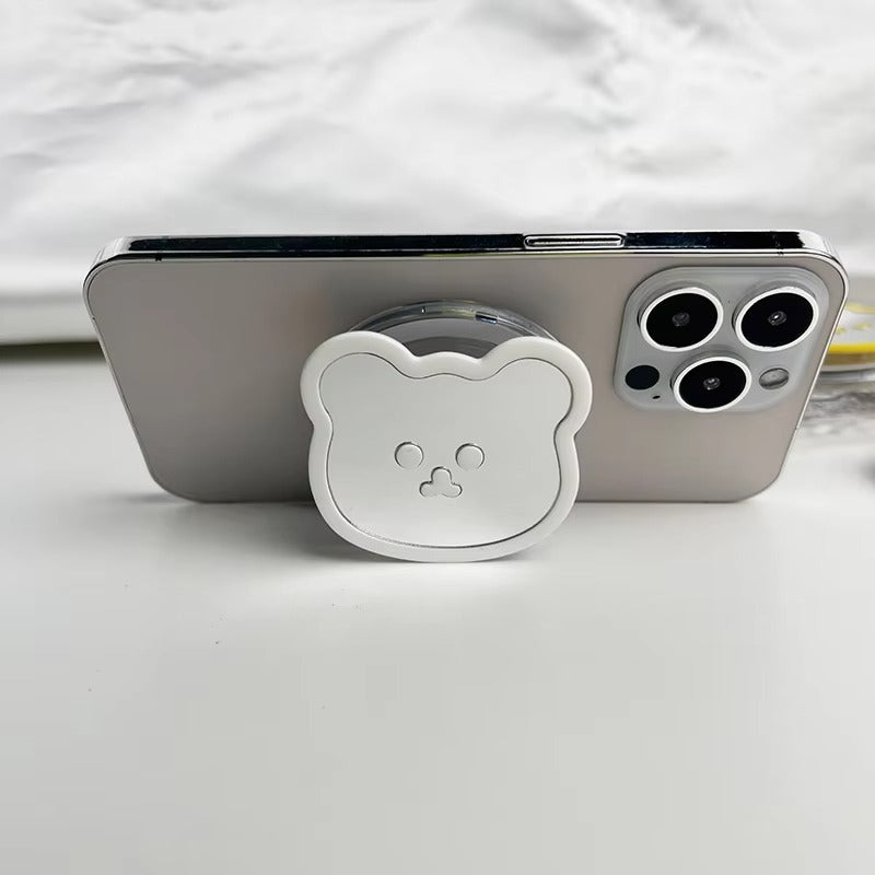 Luxury iPhone MagSafe Magnetic Grip Stand, Cute Bear Mirror Phone Holder with Expanding Finger Ring Design for Secure Grip & Hands-Free Viewing