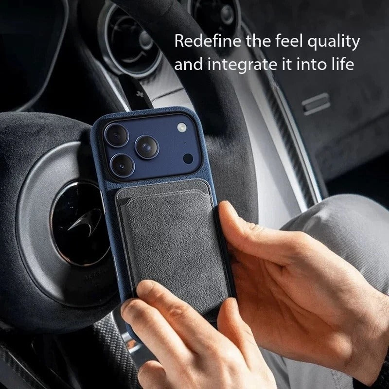 Luxury iPhone Magnetic Microfiber Wallet Case, MagSafe-Compatible Card Holder with Soft-Touch Fabric Finish & Slim Profile