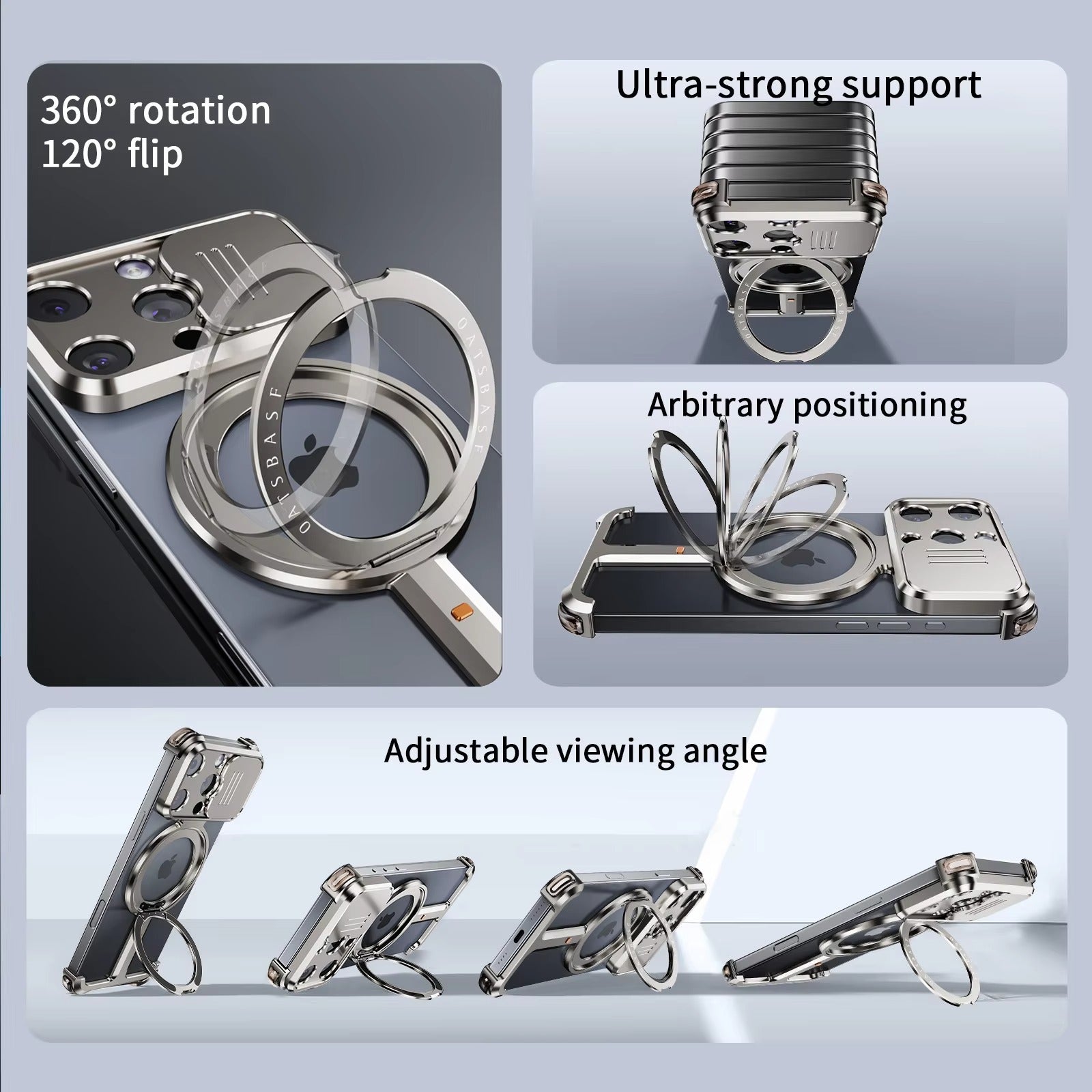 Luxury iPhone Metal Frameless Magnetic Case — Aluminum Alloy Cover with Ring Stand, Shockproof Camera Protection, Heavy Duty Matte Finish