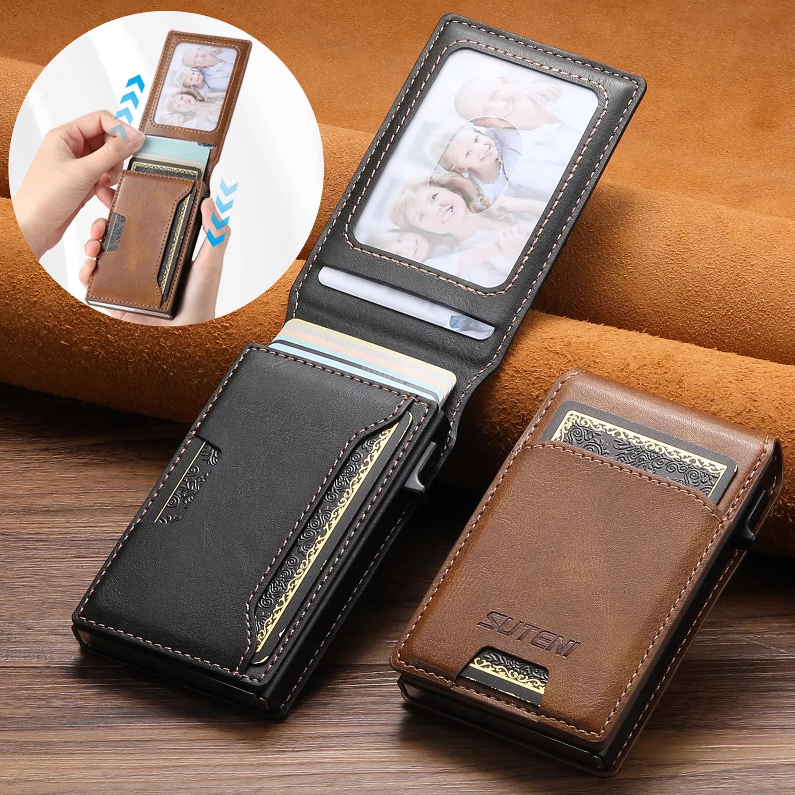 Luxury iPhone PU Leather Wallet Case with Card Slot Storage, Button-Eject Card Holder Design, Slim Flip Cover with Secure Compartment