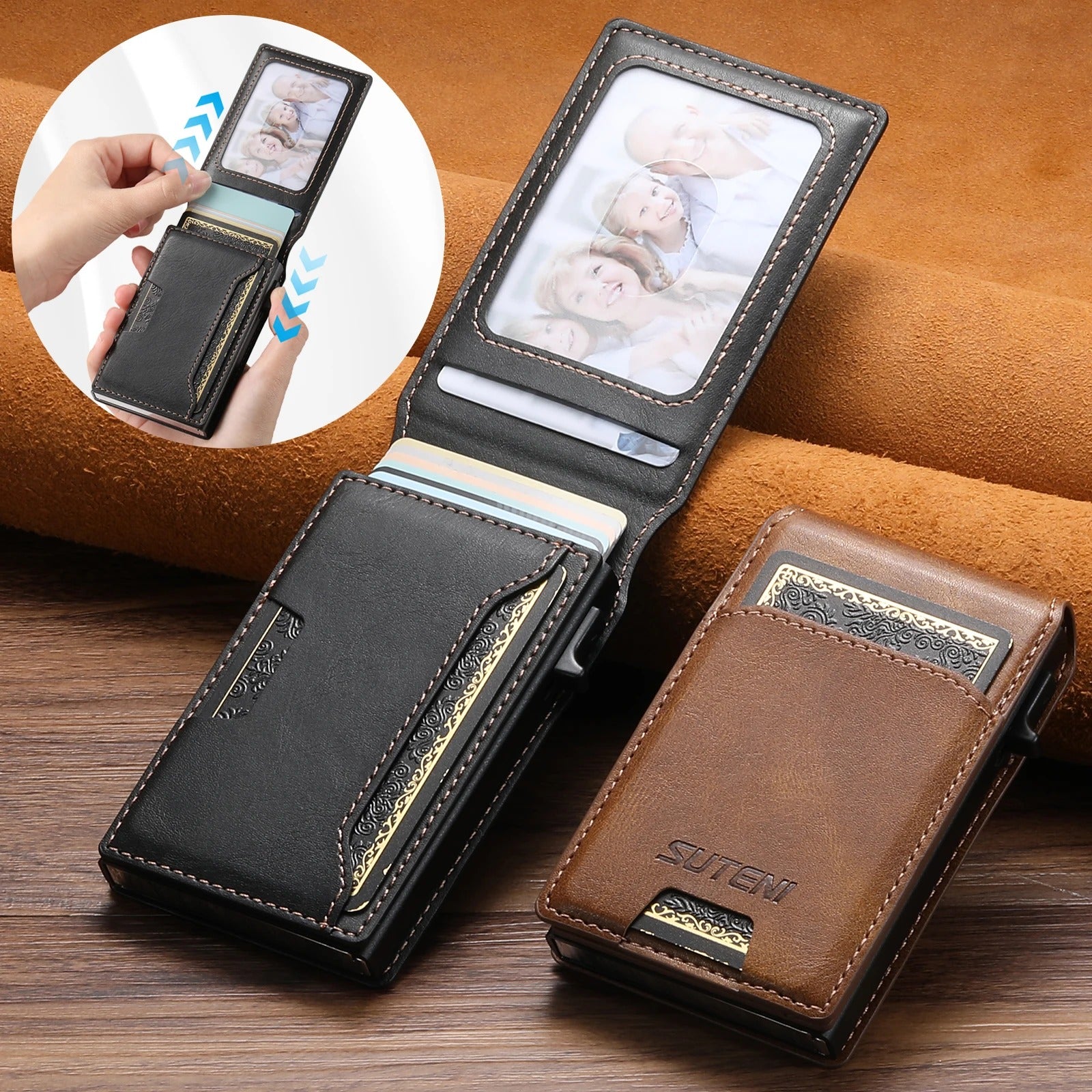 Luxury iPhone PU Leather Wallet Case with Card Slot Storage, Button-Eject Card Holder Design, Slim Flip Cover with Secure Compartment