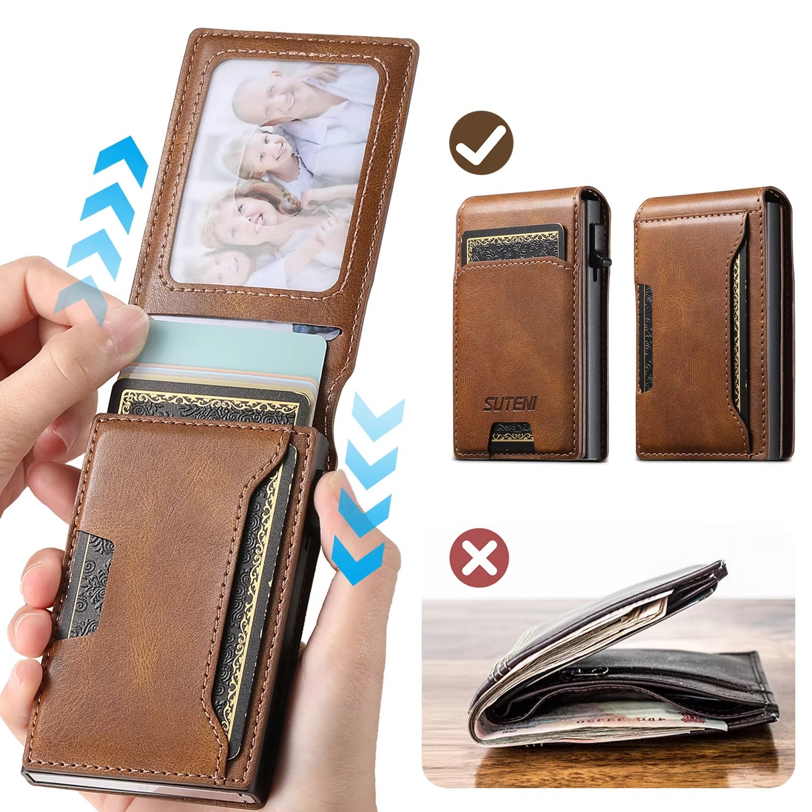Luxury iPhone PU Leather Wallet Case with Card Slot Storage, Button-Eject Card Holder Design, Slim Flip Cover with Secure Compartment