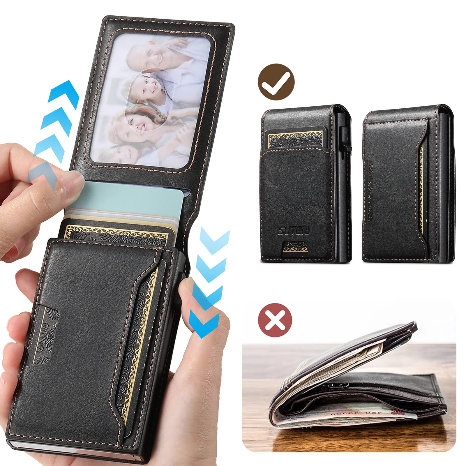 Luxury iPhone PU Leather Wallet Case with Card Slot Storage, Button-Eject Card Holder Design, Slim Flip Cover with Secure Compartment