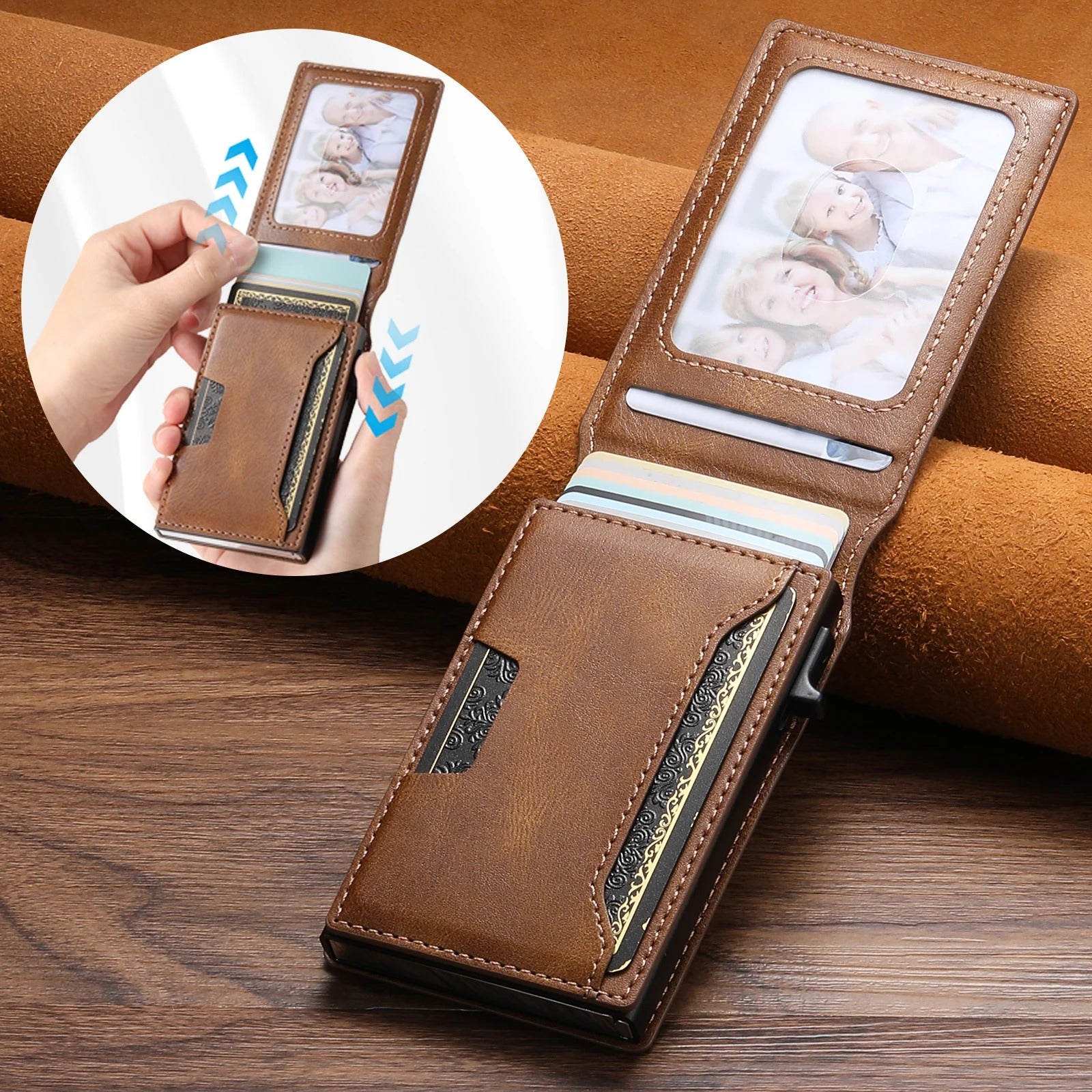 Luxury iPhone PU Leather Wallet Case with Card Slot Storage, Button-Eject Card Holder Design, Slim Flip Cover with Secure Compartment