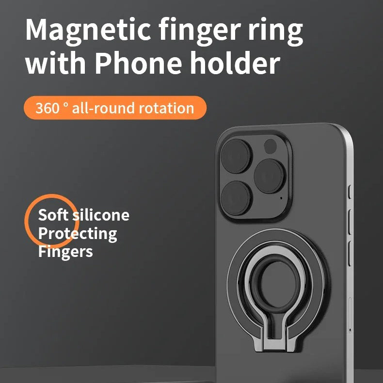 Minimalist iPhone Magnetic Finger Ring Holder, Slim MagSafe Phone Grip Stand with Secure Hold & Smooth Rotation