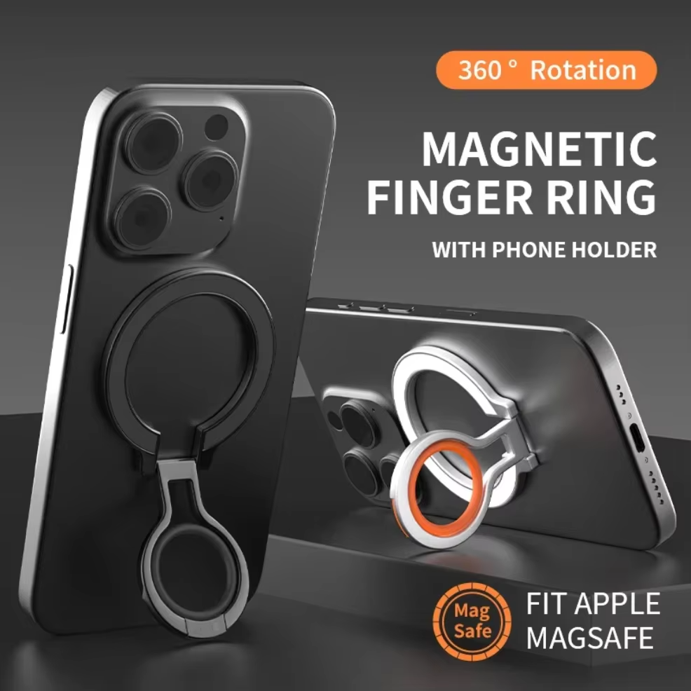 Minimalist iPhone Magnetic Finger Ring Holder, Slim MagSafe Phone Grip Stand with Secure Hold & Smooth Rotation