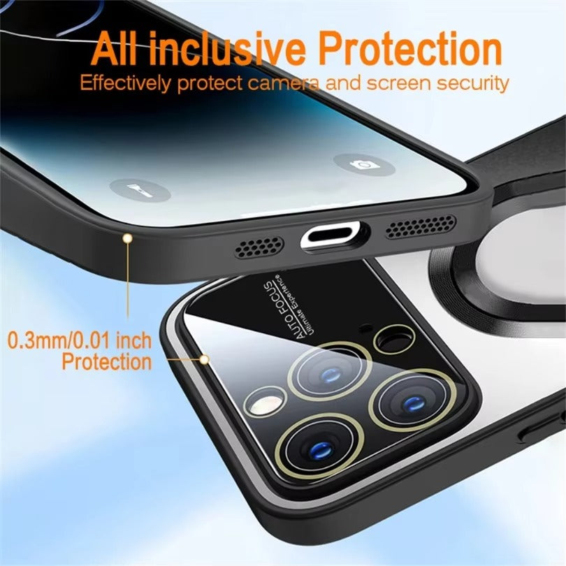 Premium MagSafe Compatible Shockproof iPhone Case with Glass Camera Lens Protection, Magnetic Wireless Charging, Slim Anti-Fingerprint Cover