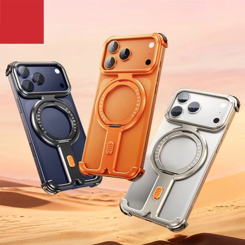 Premium iPhone Case — Magnetic Shockproof Slim Protective Cover with 360° Rotating Stand and Frameless Aluminum Alloy Bumper Wireless-Charging Compatibility