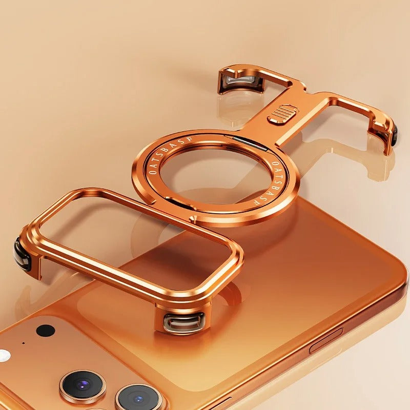 Premium iPhone Case — Magnetic Shockproof Slim Protective Cover with 360° Rotating Stand and Frameless Aluminum Alloy Bumper Wireless-Charging Compatibility