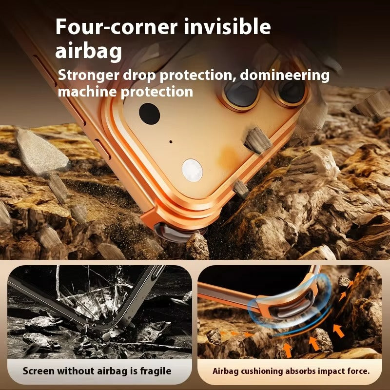 Premium iPhone Case — Magnetic Shockproof Slim Protective Cover with 360° Rotating Stand and Frameless Aluminum Alloy Bumper Wireless-Charging Compatibility