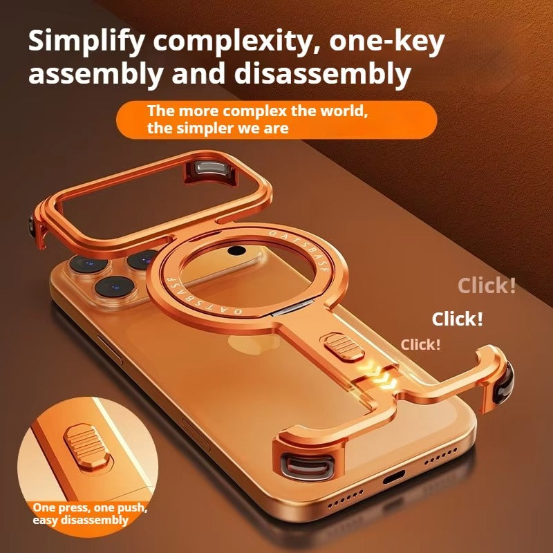 Premium iPhone Case — Magnetic Shockproof Slim Protective Cover with 360° Rotating Stand and Frameless Aluminum Alloy Bumper Wireless-Charging Compatibility