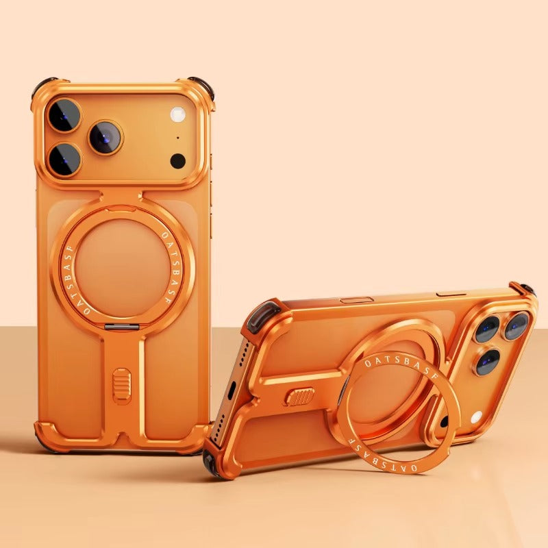 Premium iPhone Case — Magnetic Shockproof Slim Protective Cover with 360° Rotating Stand and Frameless Aluminum Alloy Bumper Wireless-Charging Compatibility