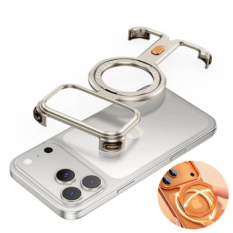 Premium iPhone Case — Magnetic Shockproof Slim Protective Cover with 360° Rotating Stand and Frameless Aluminum Alloy Bumper Wireless-Charging Compatibility