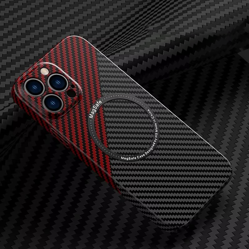 Premium iPhone Case Carbon Fiber Textured Cover — Magnetic Hard Shell with Lens Protection, Shockproof Non-Slip Design, Scratch-Resistant and Dustproof