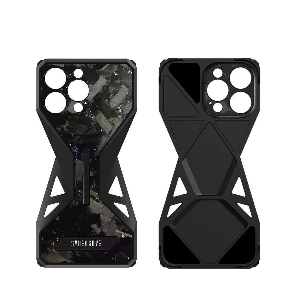 Premium iPhone Case Forged Carbon Fiber + Metal — Semi-Wrapped Shockproof Cover with Anti-Fall Lens Protection, Slim Luxury Design